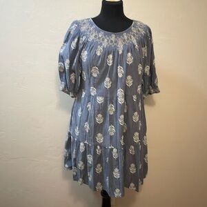Old Navy Puff Sleeve Smoked Embroidered Tiered mini dress.